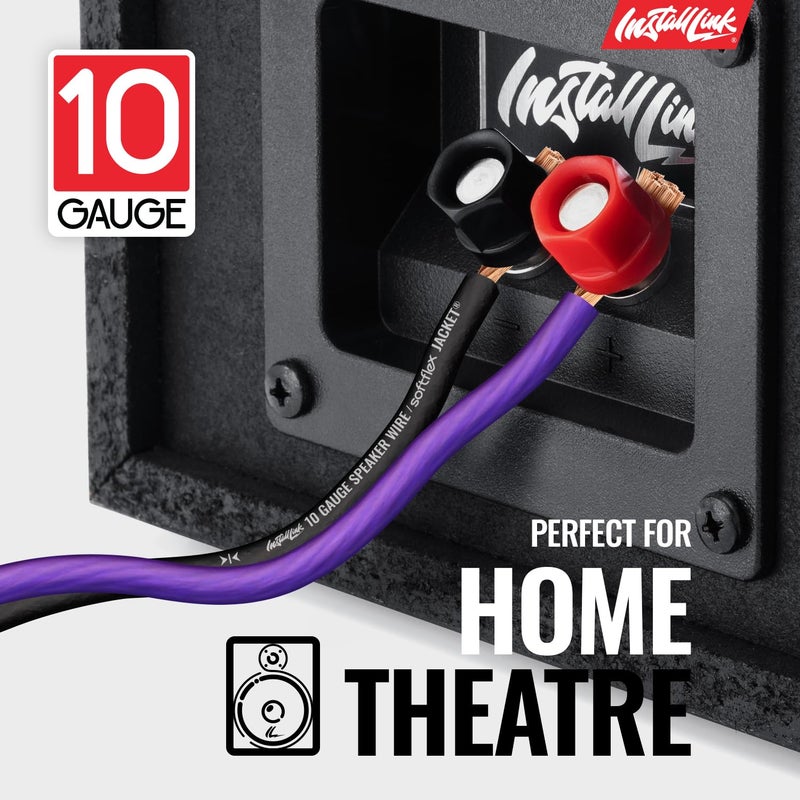 Install Link 10 AWG Gauge Speaker Wire Cable (50 Feet) Stereo, Car or Home Theater, CCA - Image 2